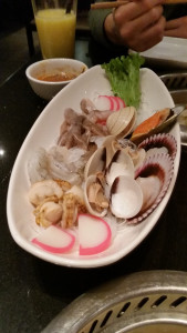 Lots of different shellfish, squid, and some fish cake. I was hoping for some fish fillets, but they were conspicuously missing.